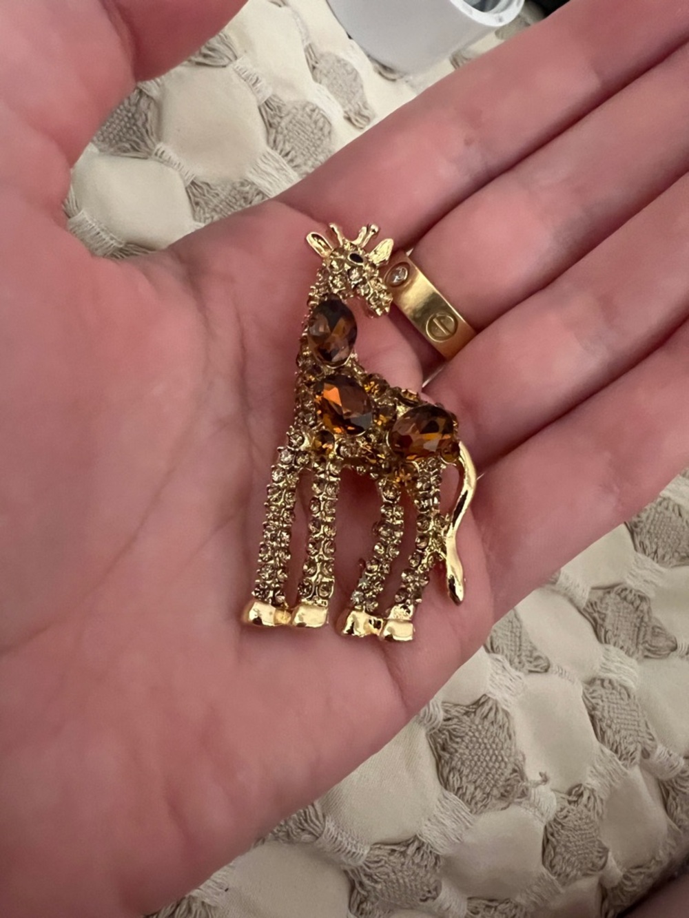 🧷Vintage Giraffe Brooch / Pin - Brown and Tan Crystals and CZs - Picture 2 of 3